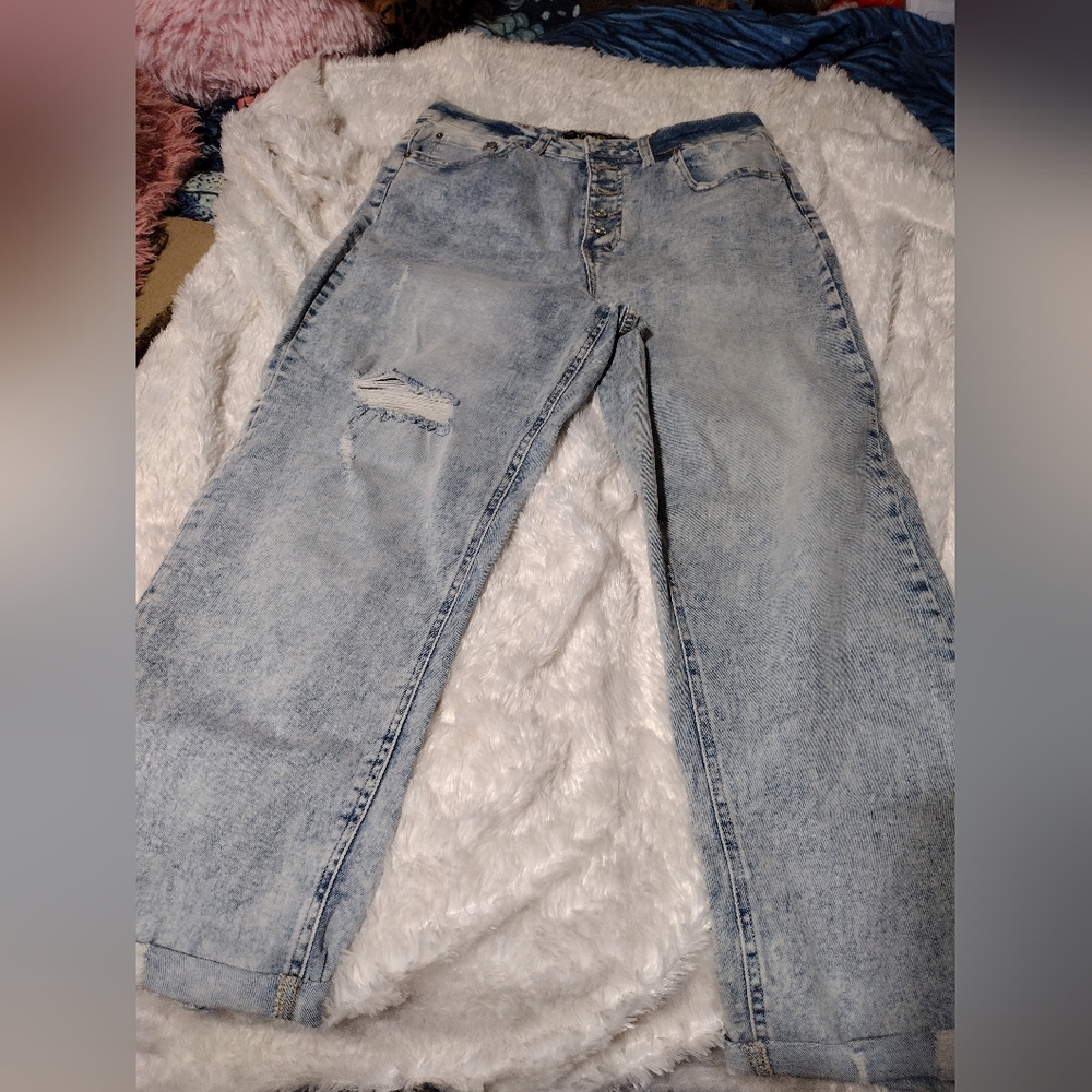 Light Wash Distressed Jeans Cropped INDIGO REIN/SZ 13 W30 NWT/Boyfriend